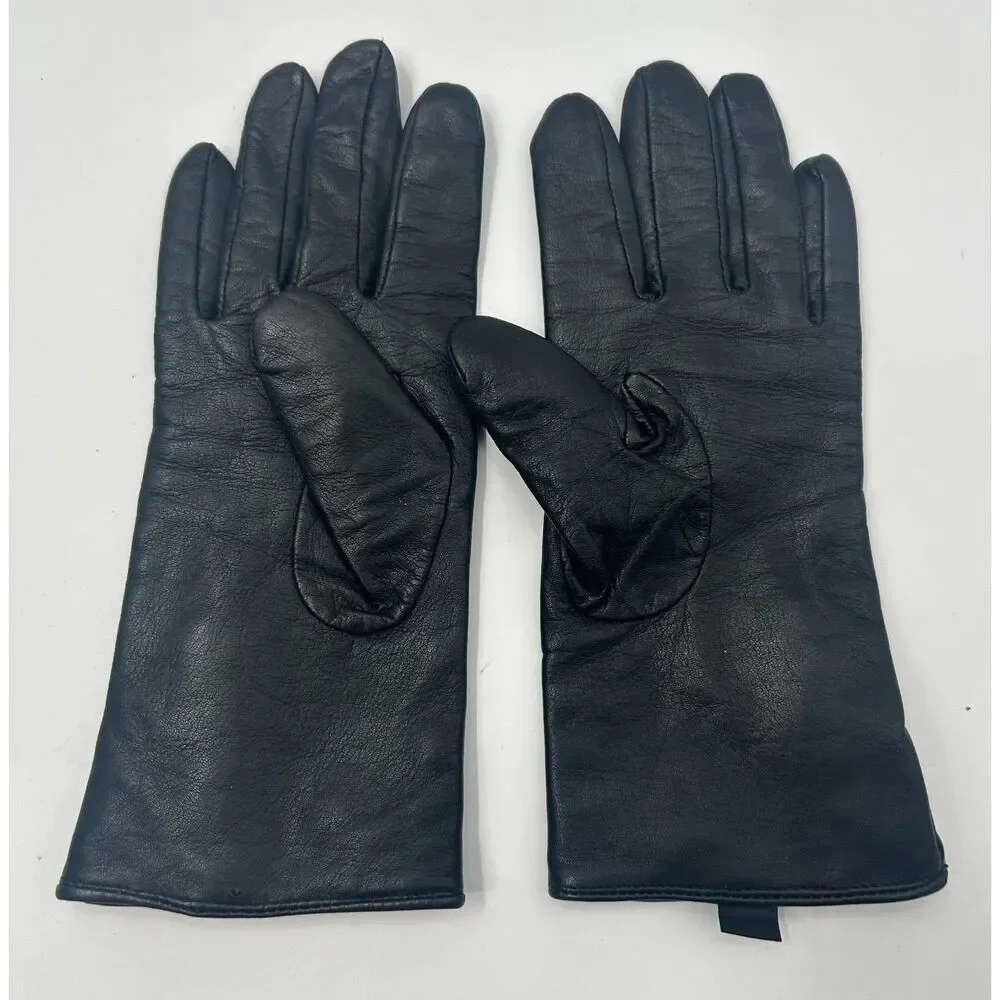 Vintage Steampunk Black Leather Cashmere Button Cuff Gauntlet Gloves Women's